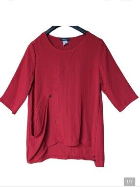 Yushi Red Lagenlook Top Size Medium Style #1586